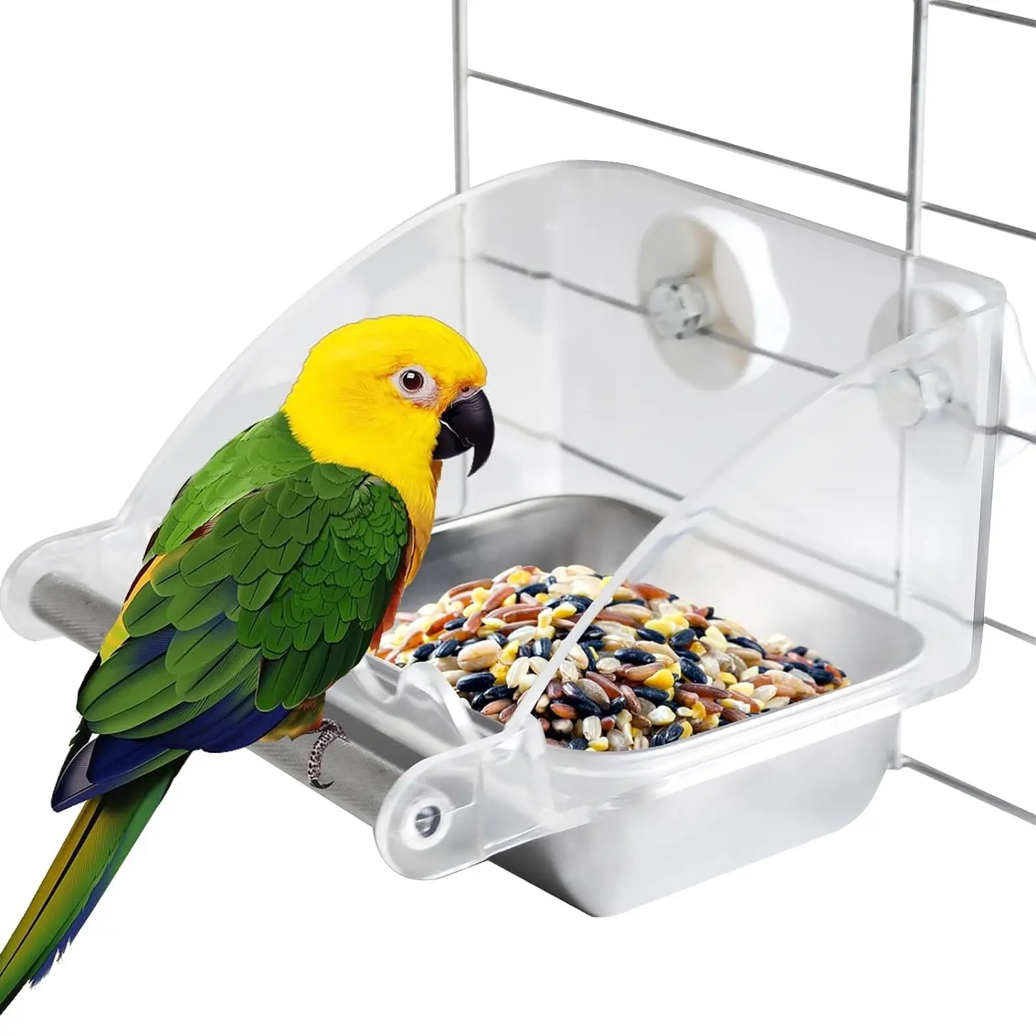 Bird Cage Feeder｜No-Spill Parrot Feeding Bowl｜Stainless Steel Food Dish with Anti-Slip Stand｜Suitable for Small Budgies, Finches, Canaries, Cockatiels, Lovebirds and Other Pet Birds