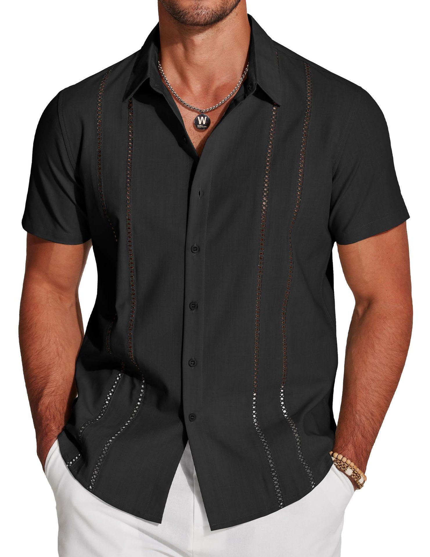 Men's Versatile New Fashion Business Solid Color Short Sleeve Shirt with 3D Digital Print Casual Menswear