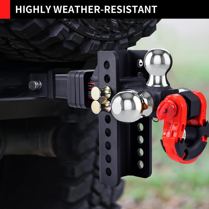 Heavy-Duty Adjustable Trailer Hitch with Tri-Ball Mount, Rotatable Tow Shackle & -Theft Locking Pin/Hook - 1-7/8"/2"/2-5/16" Ball, Fits 2-Inch Receiver (Trucks, SUVs, RVs) - Compatible with Trailers, Boats, Caravans