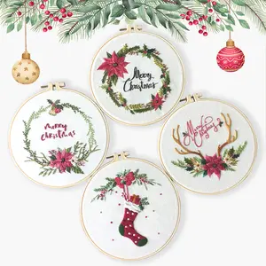 Christmas Cross Stitch Embroidery Kit, DIY Hand Stitching Set for Beginners with Fabric, All-Seasons Craft Supply
