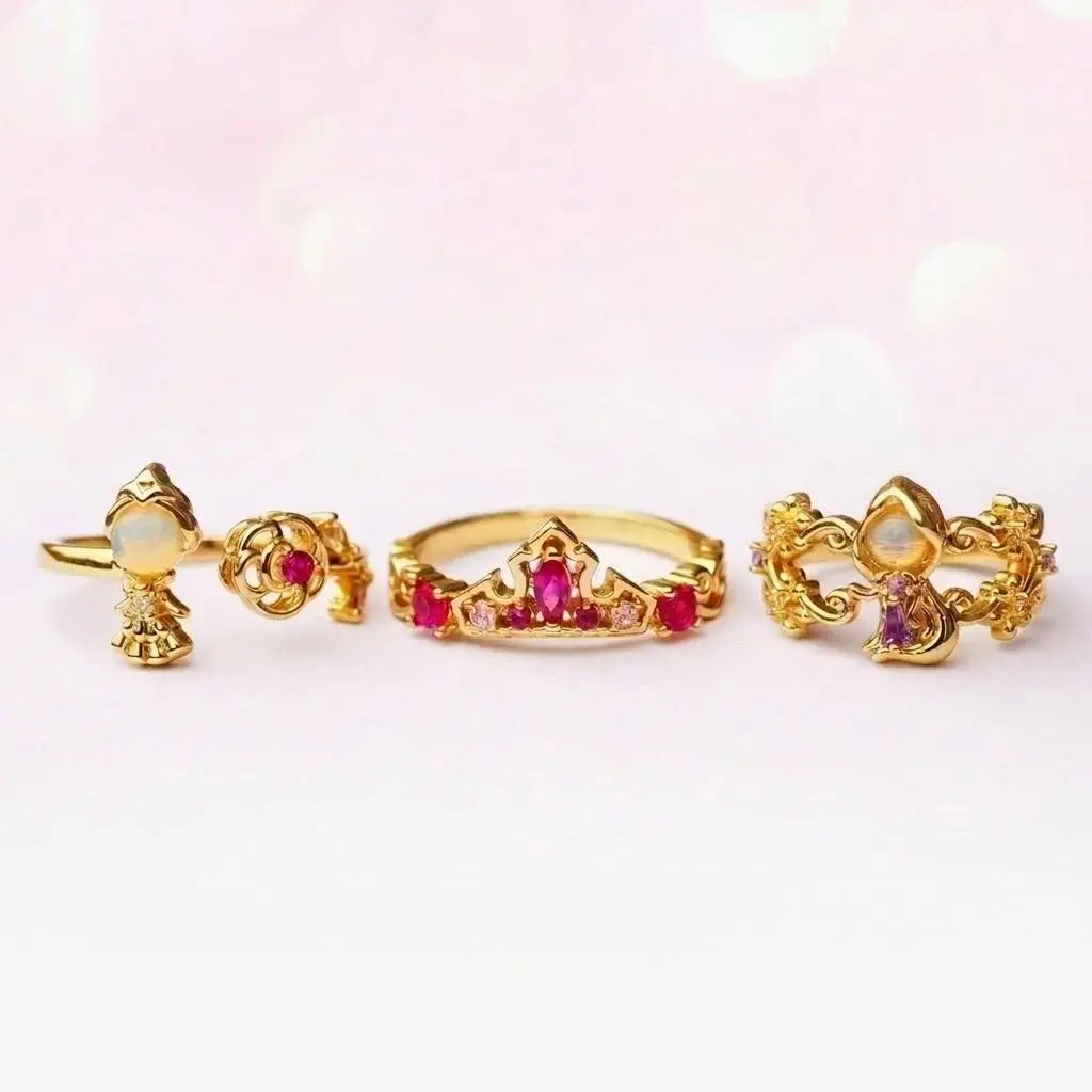 New Cartoon Engagement Zircon Cute Princess Opening Adjustable Ring For Women Girls Jewelry Gift