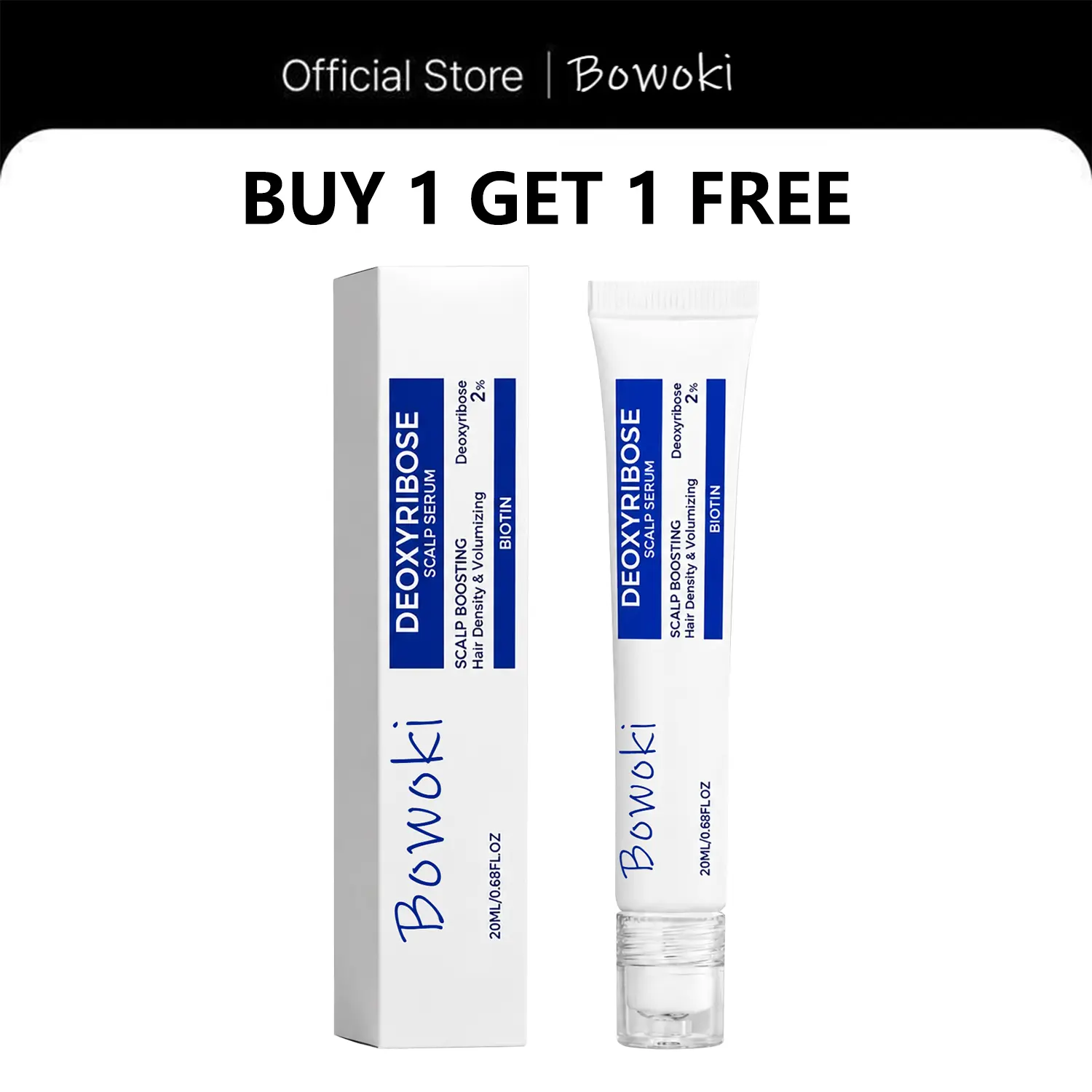 Bowoki Deoxyribose Scalp Serum | For Fuller-Looking Hair & Scalp Strengthening Roll-On Serum | Deoxyribose, Rosemary, EGF, Caffeine for Fine, Thin Hair | Korean Hair Care, K-Beauty