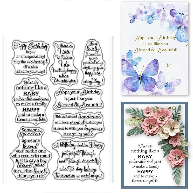 Transparent Birthday Greeting Stamps for Scrapbooking, Silicone Stamp for DIY Card Making, Pressed Journal Decorations, 1 Piece