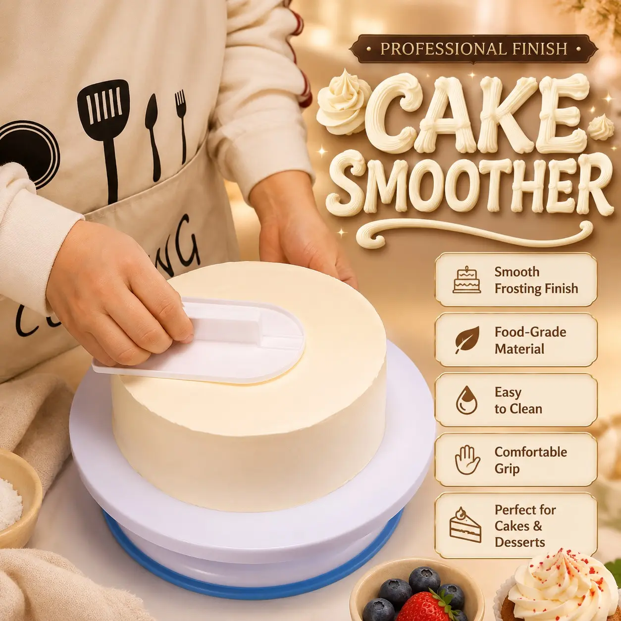 Cream Smoother with Handle, Food Grade PP Plastic, Smooth Surface, Ideal for Cream Leveling, Fondant, Precision Baking, Essential for Bakers
