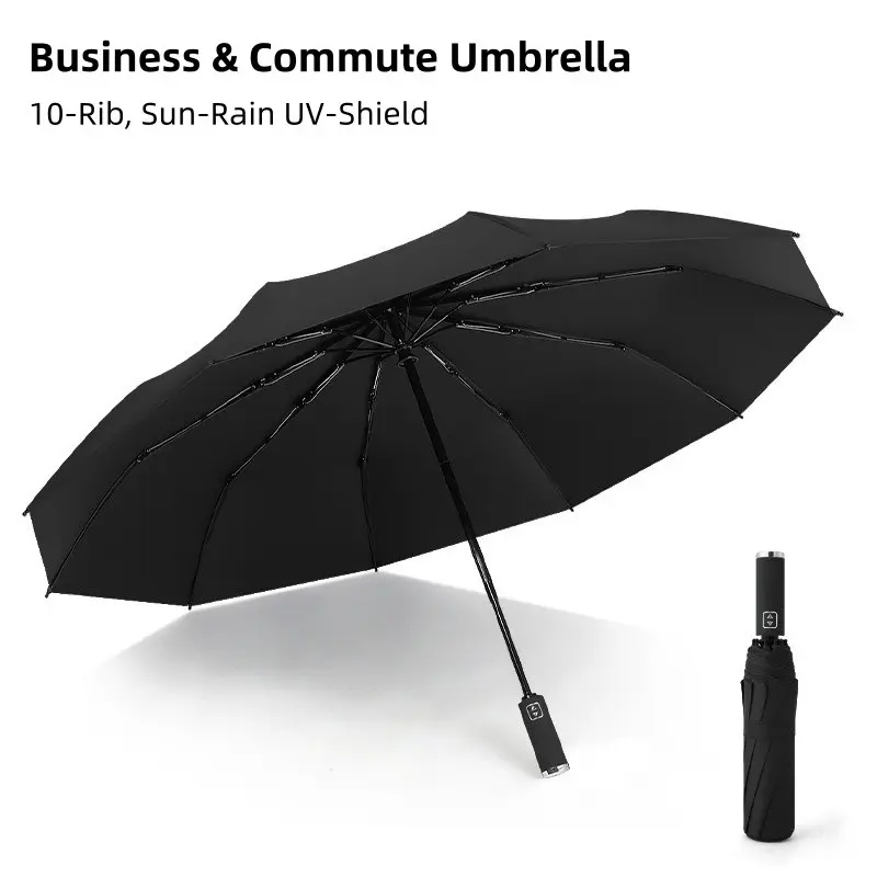 Glue Coating Fully-Automatic Business Portable Umbrella, 10-Rib Reinforced Frame, Sun-Rain Dual-Use, UV-Resistant for Daily Commute, 1pc