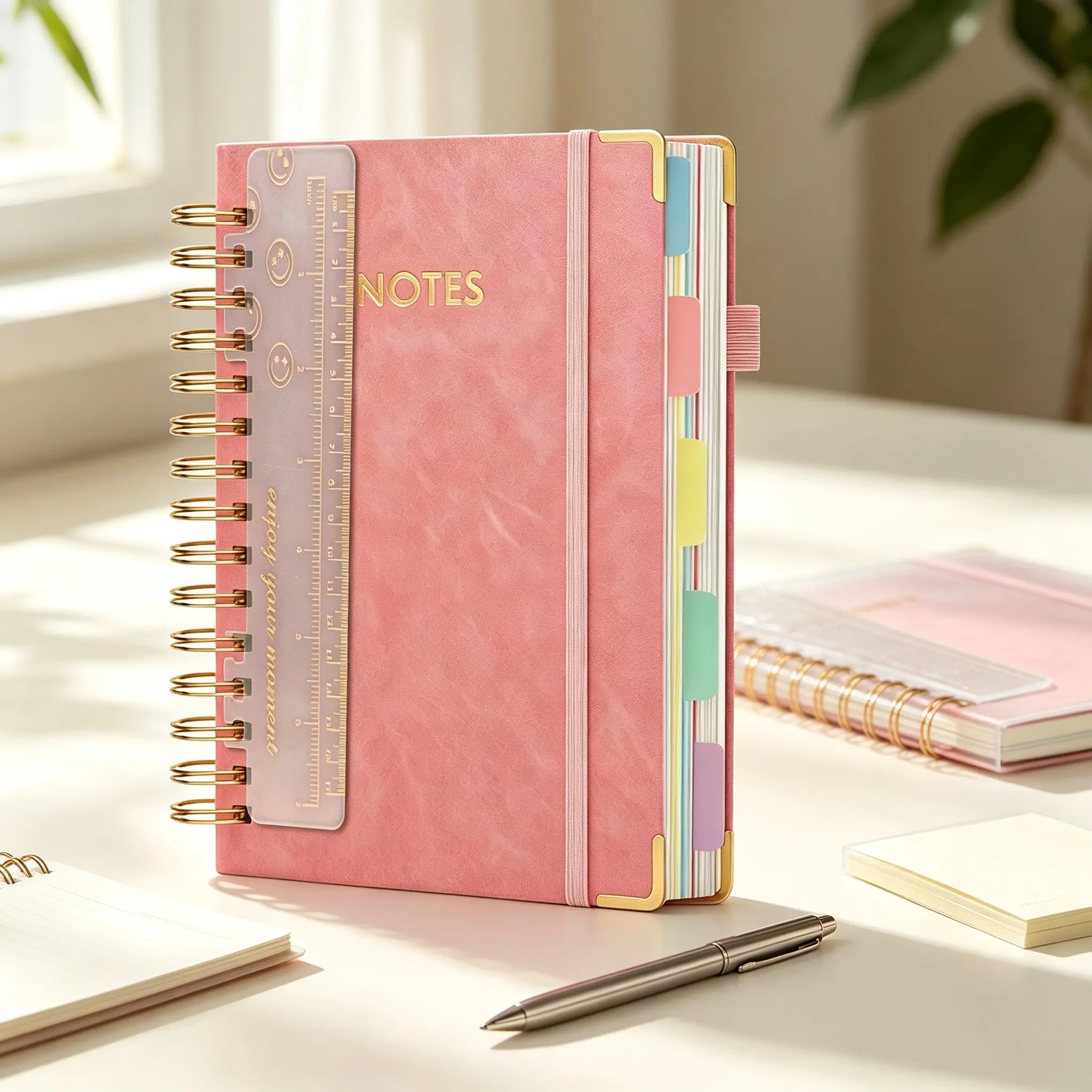 Hardcover Spiral Notebook journal with Removable Dividers Tabs, 300 Pages Leather 5 Subject Notebook College Ruled, 7"x8" Large B5 Notebooks for Work School Note taking, Lined Journal for Women