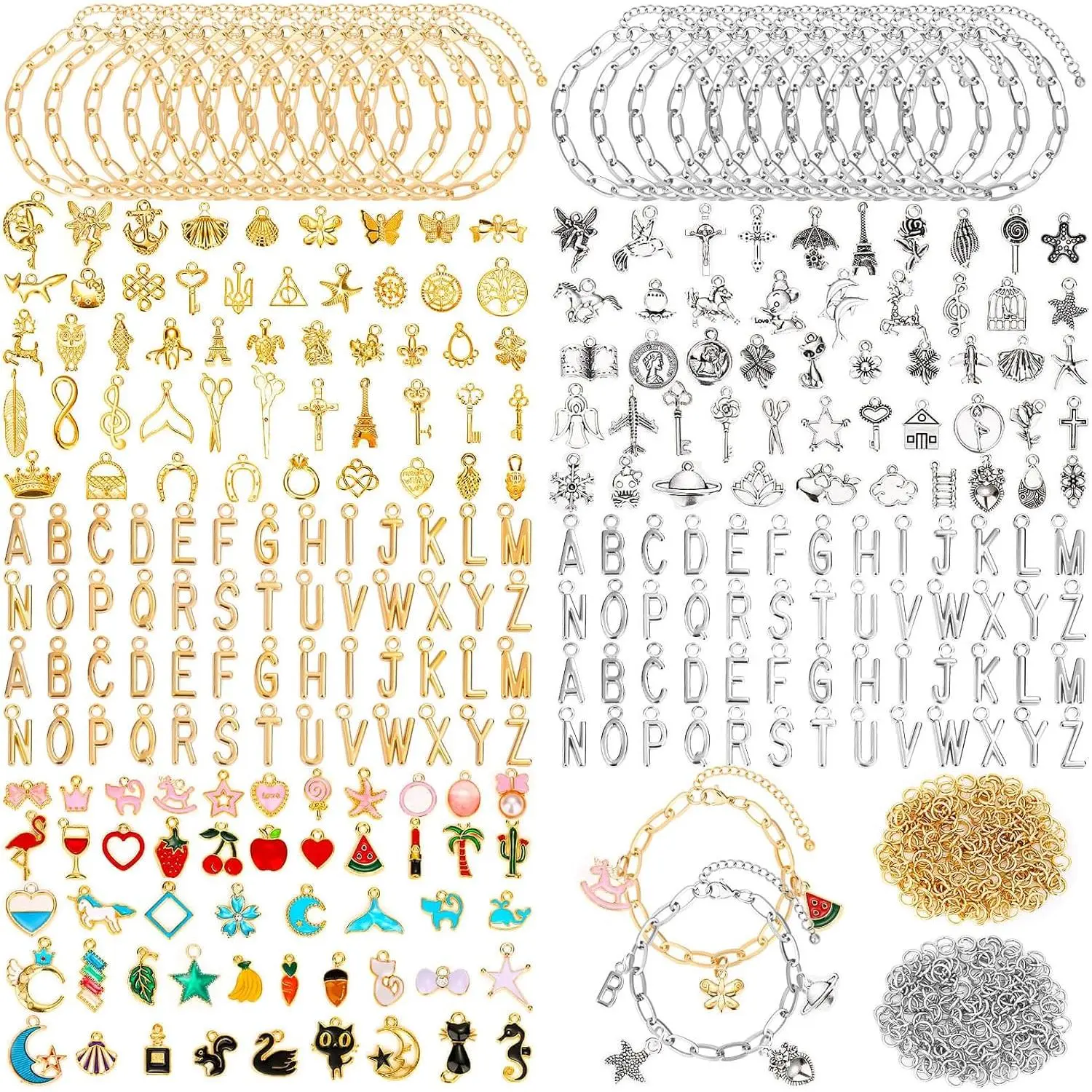674 count Charm Bracelet Making Kit, Including Paperclip Chain Bracelets, Charms, Jump Rings for DIY Bracelet Making( & )