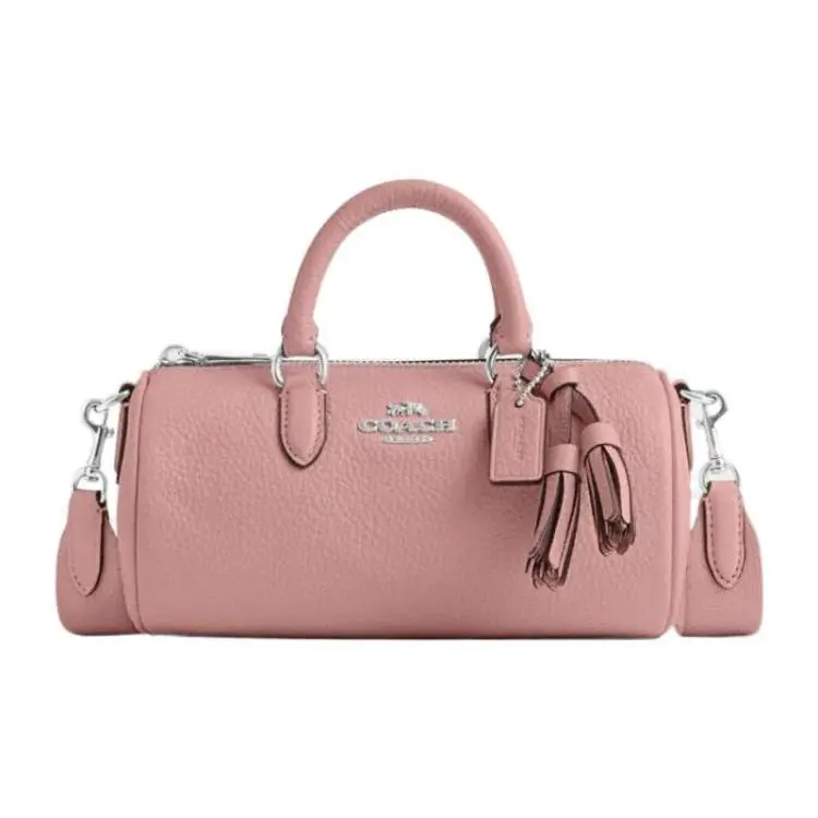 COACH Lacey 20 Small Boston Tote Bag for Women – Pebbled Leather with Signature Logo, Zip Closure, Light Pink