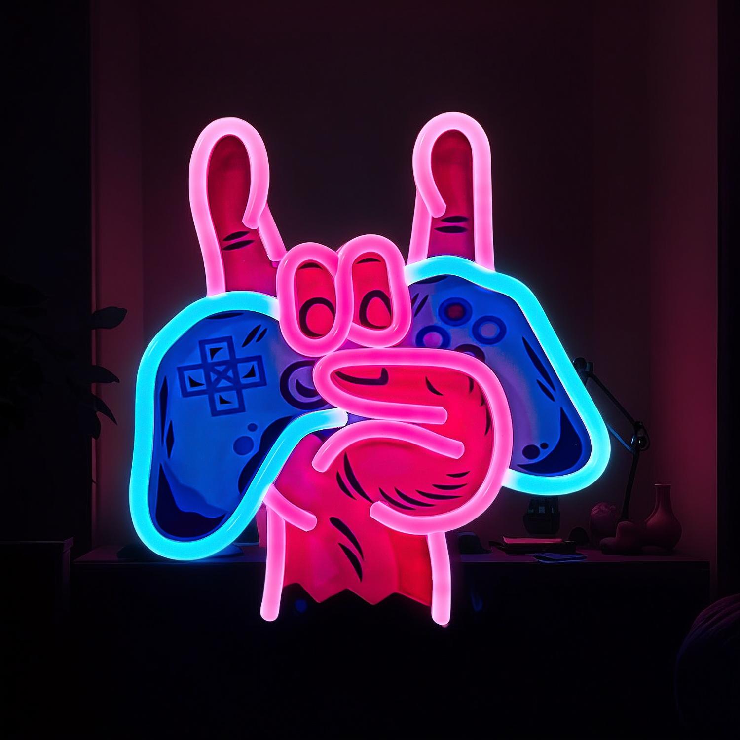 Gamer UV LED Neon Light Sign: Gamepad Design with Dynamic Glow, USB Powered, for PC Gaming Setup & Man Cave Wall Art, Decorative Light Decor