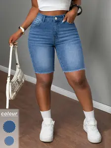 Women's High-Waisted Ripped Denim Jeans, Slim Fit Knee-Length Pants, Casual Button Fly Design, Perfect for Everyday Wear