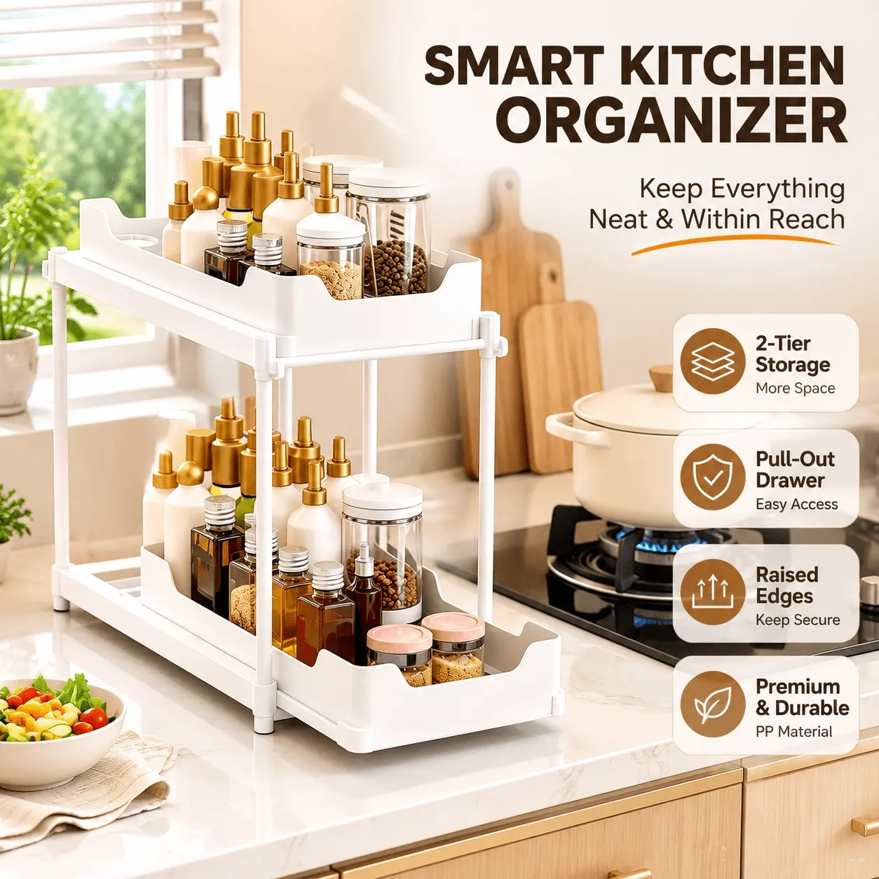 Simple Trending Under Sink Organizer 2 Pack, Sink Pull-Out Sliding Storage Cabinet, 2-Tier Under Shelf Organizer for Kitchen Bathroom