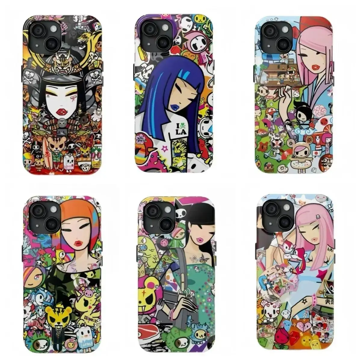 Y2K Street Art T0kid0ki Phone Case, Anime Collage Shockproof Cover Suitable for iPhone 17-11 Pro Max/Plus and  Samsung Galaxy S23-25