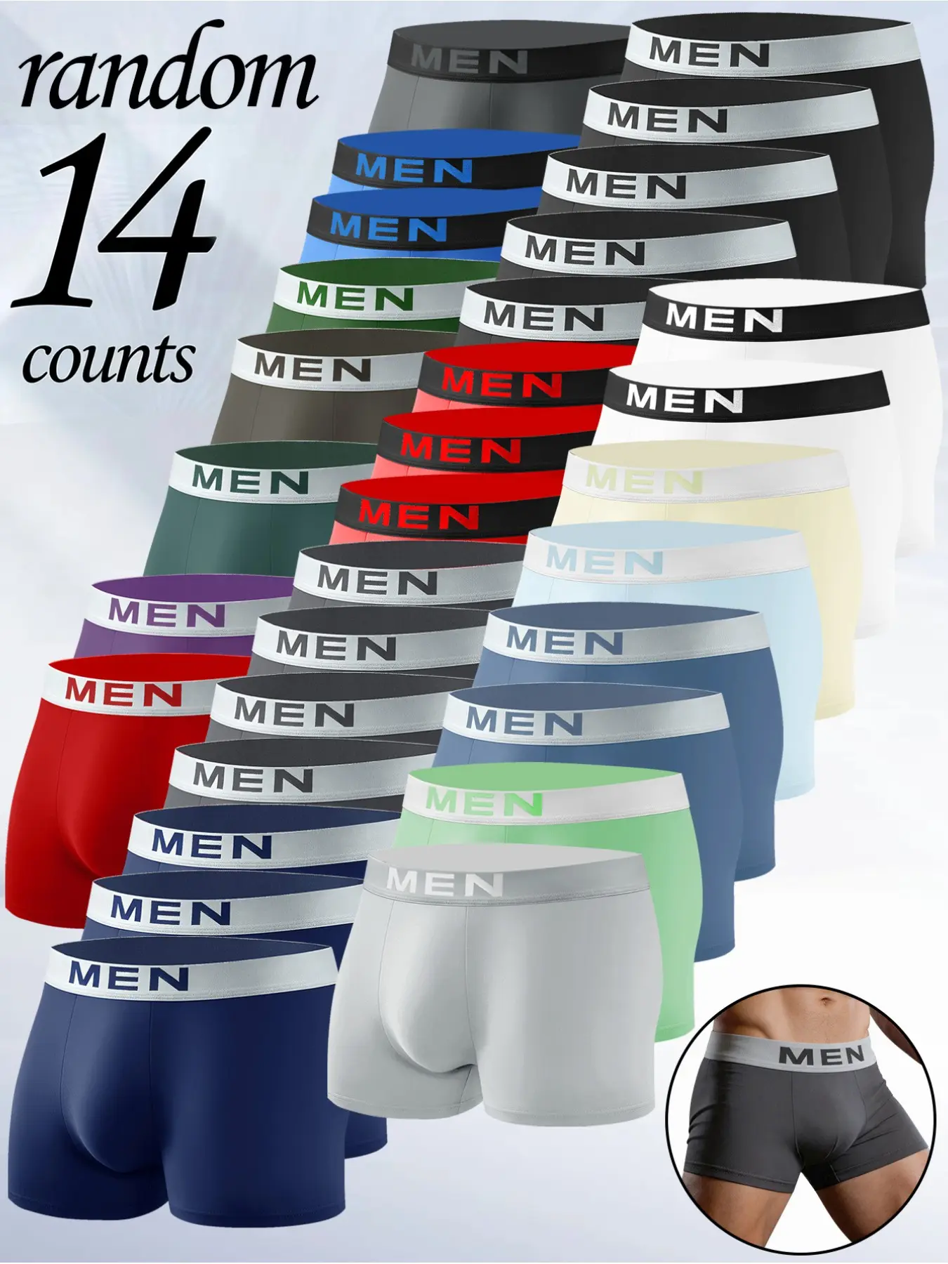 14pcs Men's Casual Boxer Briefs, Comfortable Lightweight Fabric, Sportswear for All Seasons, Ideal for Home, Various Activities & Daily Wear, Men's Underwear