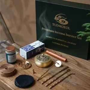 Powder Incense Burner Kit with Brass Censer, Incense Ash and Mold Press Set, Complete Gift Box for Meditation, Yoga and Home Relaxation