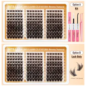 RITALASH 180PCS Premium Dark Brown Cluster Lashes Thin Band Lashes Soft & Lightweight All-in-One Kit with Strong Hold Glue and Precision Lash Tweezers for Daily Makeup Daily Going Out, And Holidays