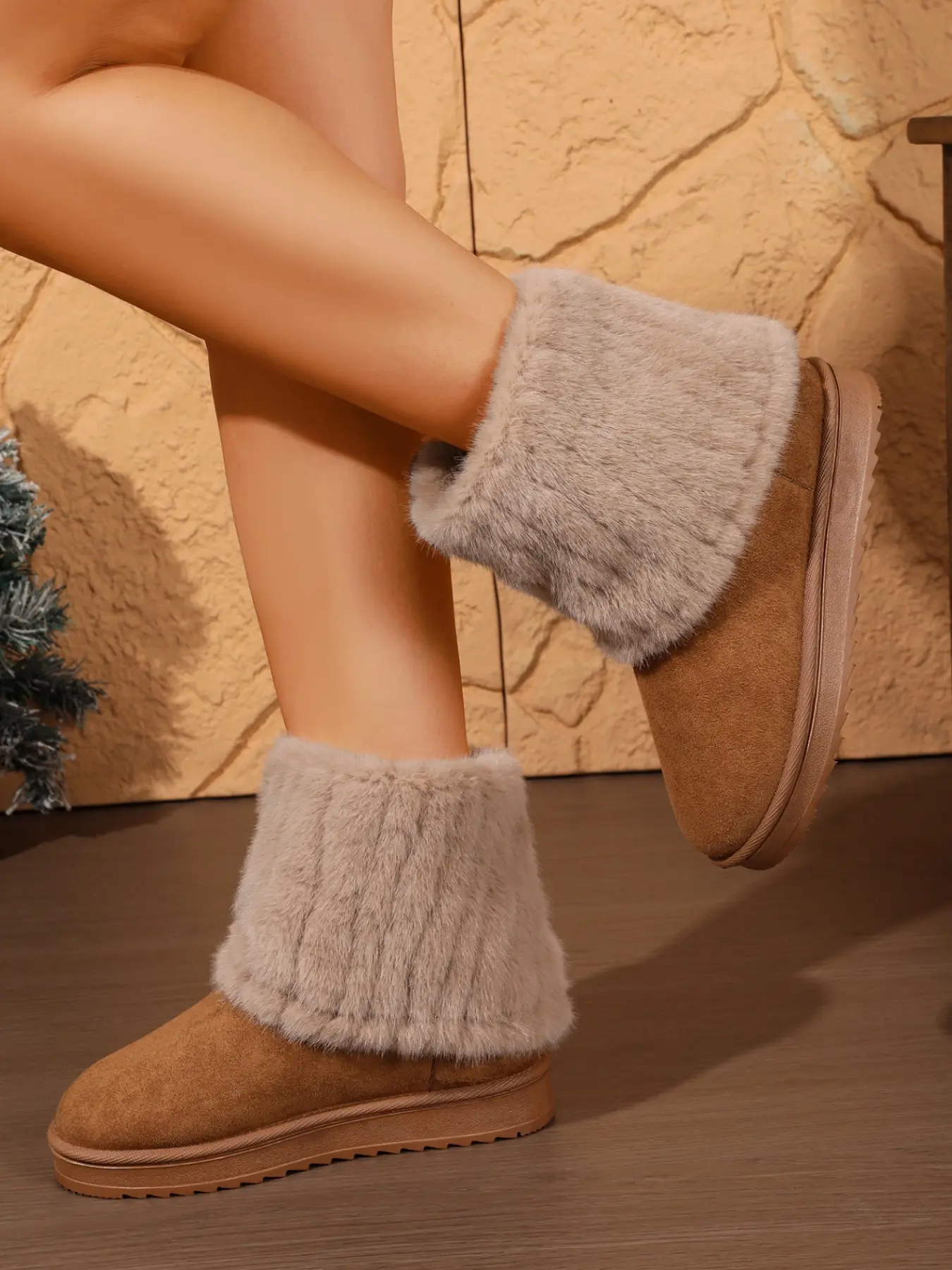 Simple Short Tube Snow Boots, Waterproof Upper, Fleece Lining, Warm Flat Sole, Non-Slip, Women's Casual Shoes for Autumn Winter