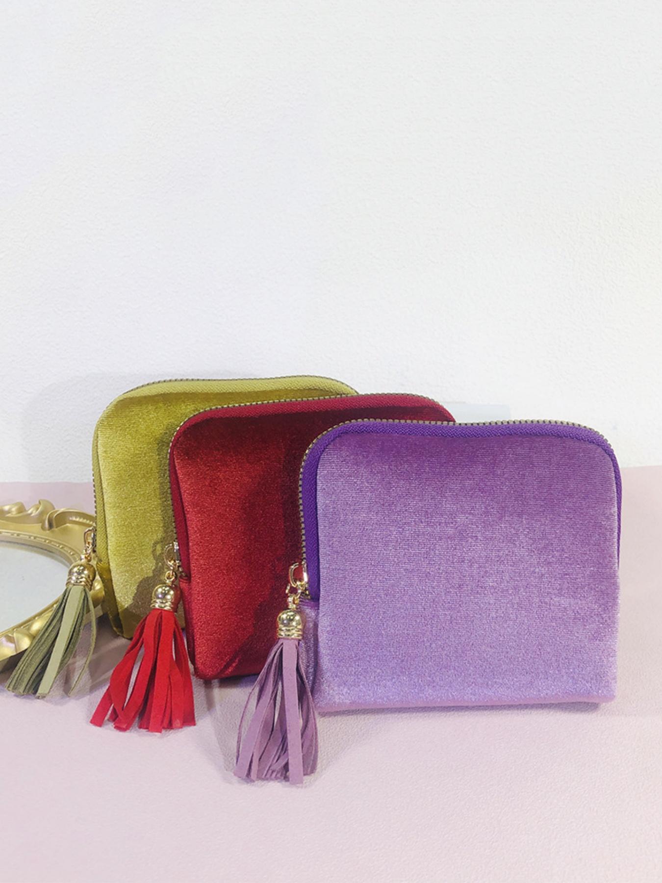 Fashionable Simple Solid Color Luxury Jewelry Storage Bag, Tassel Zipper Pouch, Portable Organizer for Rings Necklaces Bracelets