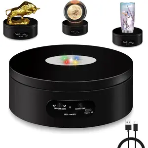 YVV LED Rotating Display Stand, Lighted Base-Crystal Art, 360 Degree Mute Rotating Turntable, Motorized Display Stand with Colorful Lights, Supplies Spinner 4.72in
