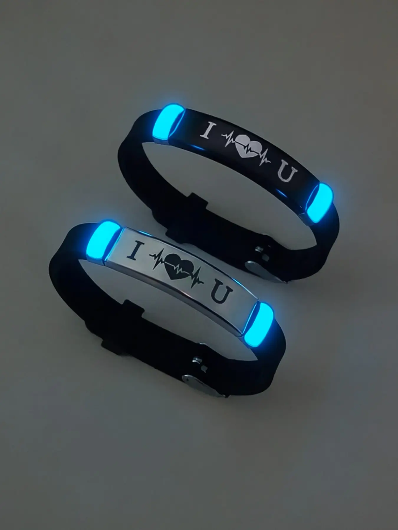 2 Pcs Night Glow Heartbeat Pattern Couple Bracelet Set, Heart Design Bracelet, Cute Valentine's Day Gift, Romantic Proposal Jewelry, Love Signal Accessories