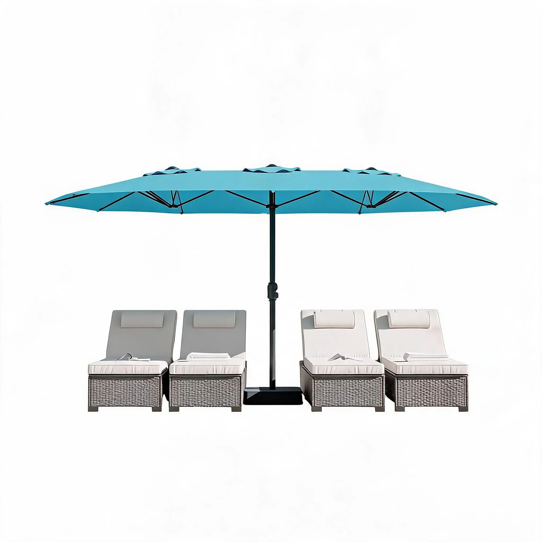 Double-Sided 15FT Patio Umbrella with Base – Large Outdoor Rectangular Sun Shade – Easy Crank Lift – UV Protection, Waterproof Canopy – Ideal for Garden, Pool, Lawn, Backyard