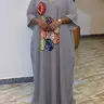 【Black Friday】Plus-Size Women's Striped Boubou Kaftan Maxi Dress, Loose-Fitting V-Neck Summer Dress with Colorful Statement Print for Parties and Beach Vacations