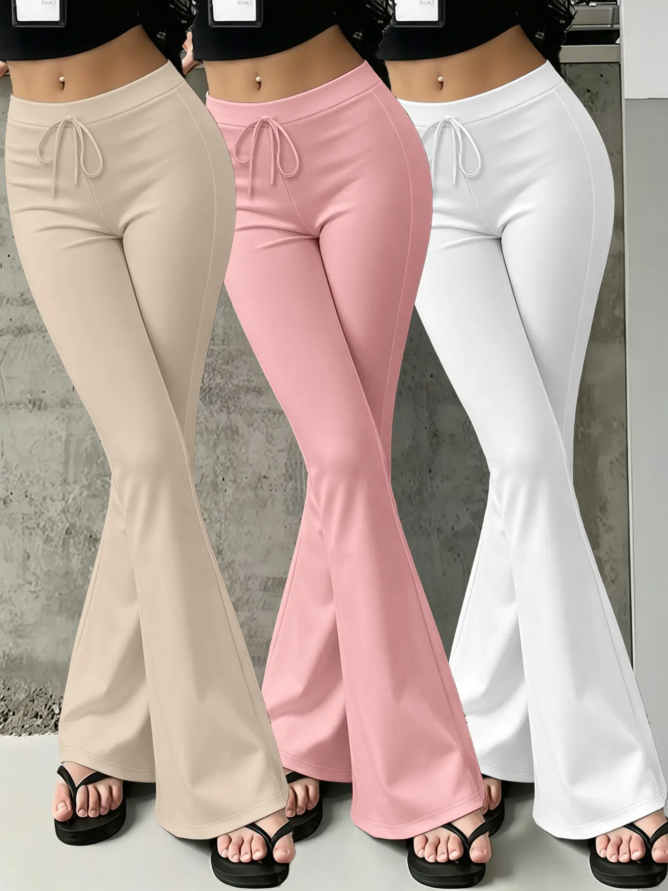 3-Piece Set Fashionable Women's Pants Set Mid-Waist Adjustable Drawstring Slight Flare Sweatpants/Yoga Pants Lazy Casual Style Suitable for Daily Casual Wear
