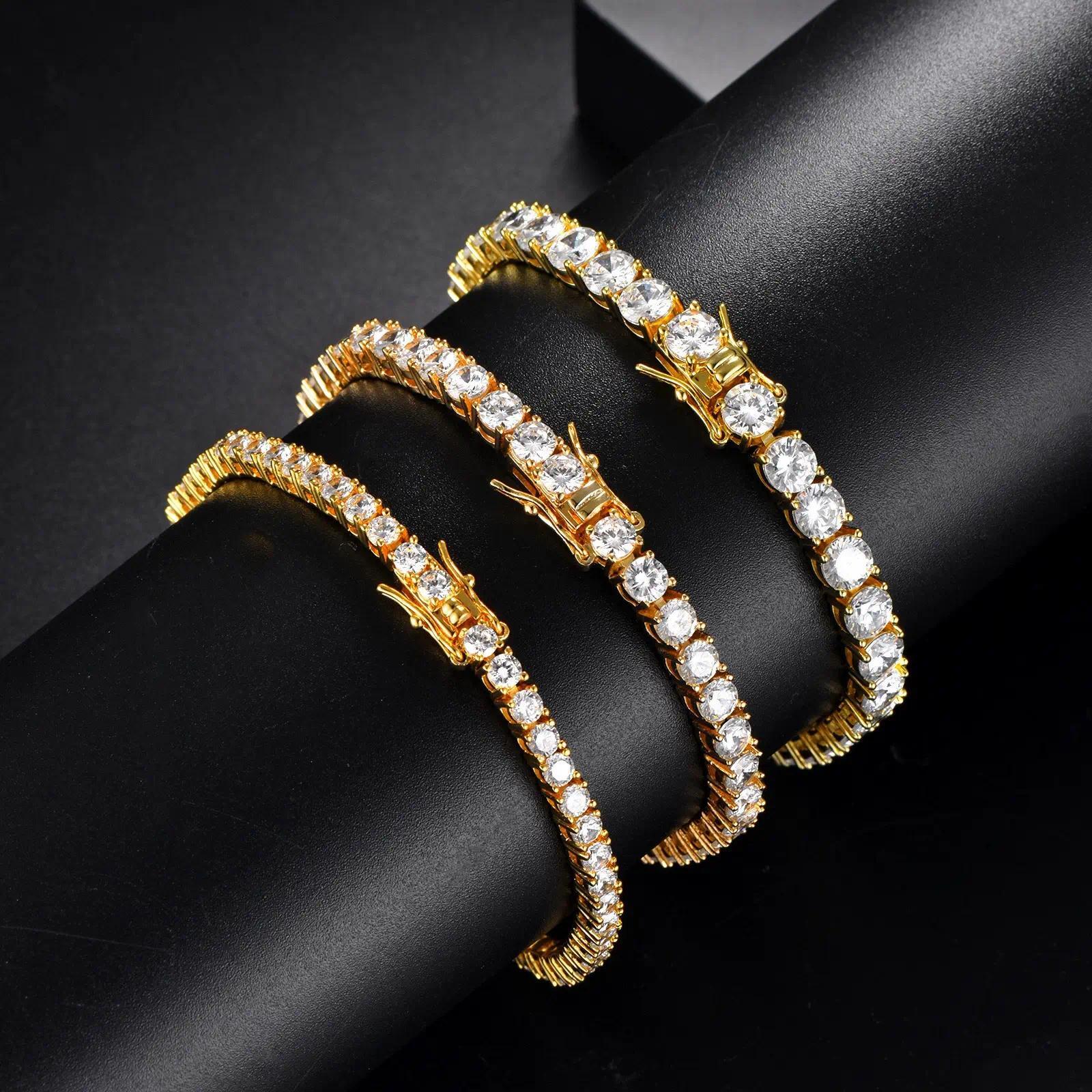 2-6mm Moissanite Tennis Chain Bracelet for Men & Women, 18K Gold & 925 Silver Hip Hop Bling Bracelet, Round Cut Diamond Style, Luxury Fashion Jewelry, Viral Gift