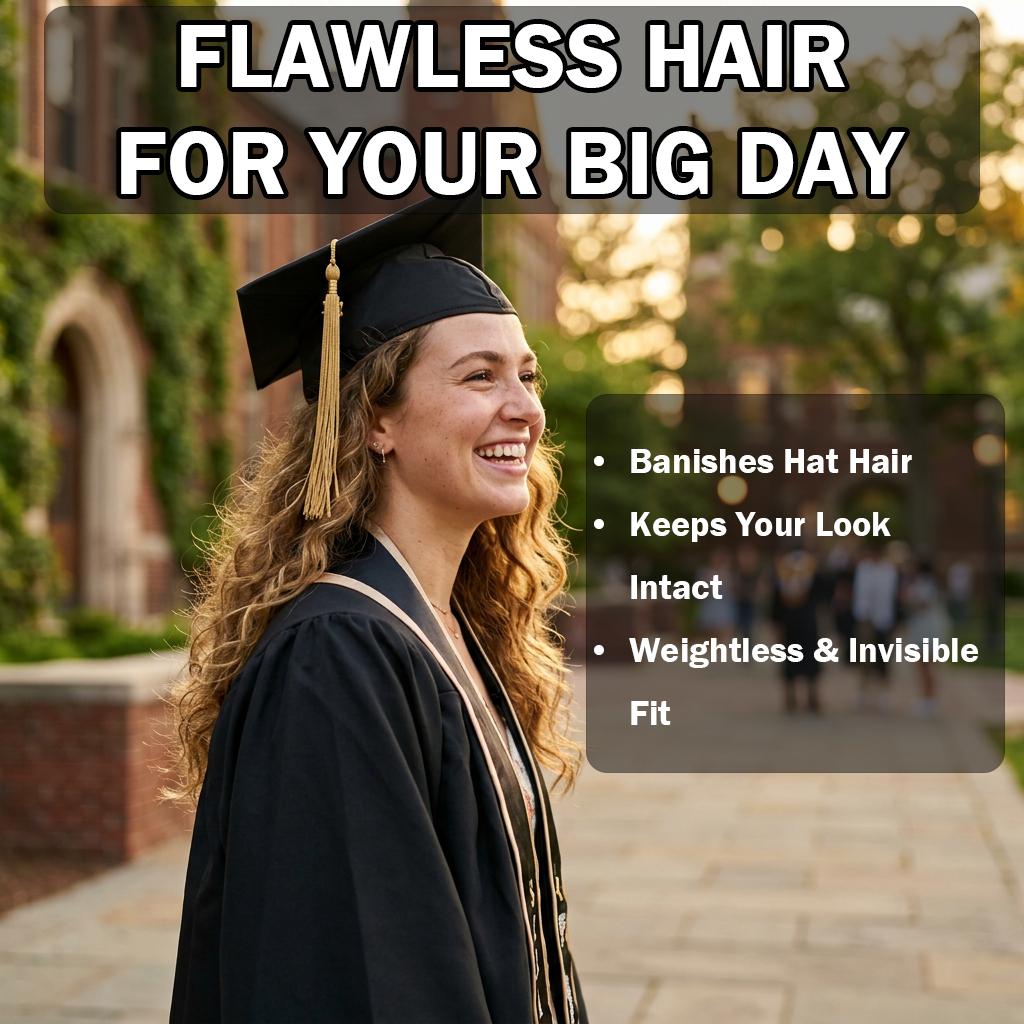 Invisible Graduation Cap Headband & Hat Holder Insert - Secure Non-Slip Clear Accessory for Women - Keep Perfect Hair Volume, Zero Flattening & Anti-Fall Fit for Thick Curly Hair - Ideal 2024 Grad Gift for Students (Black & Clear)
