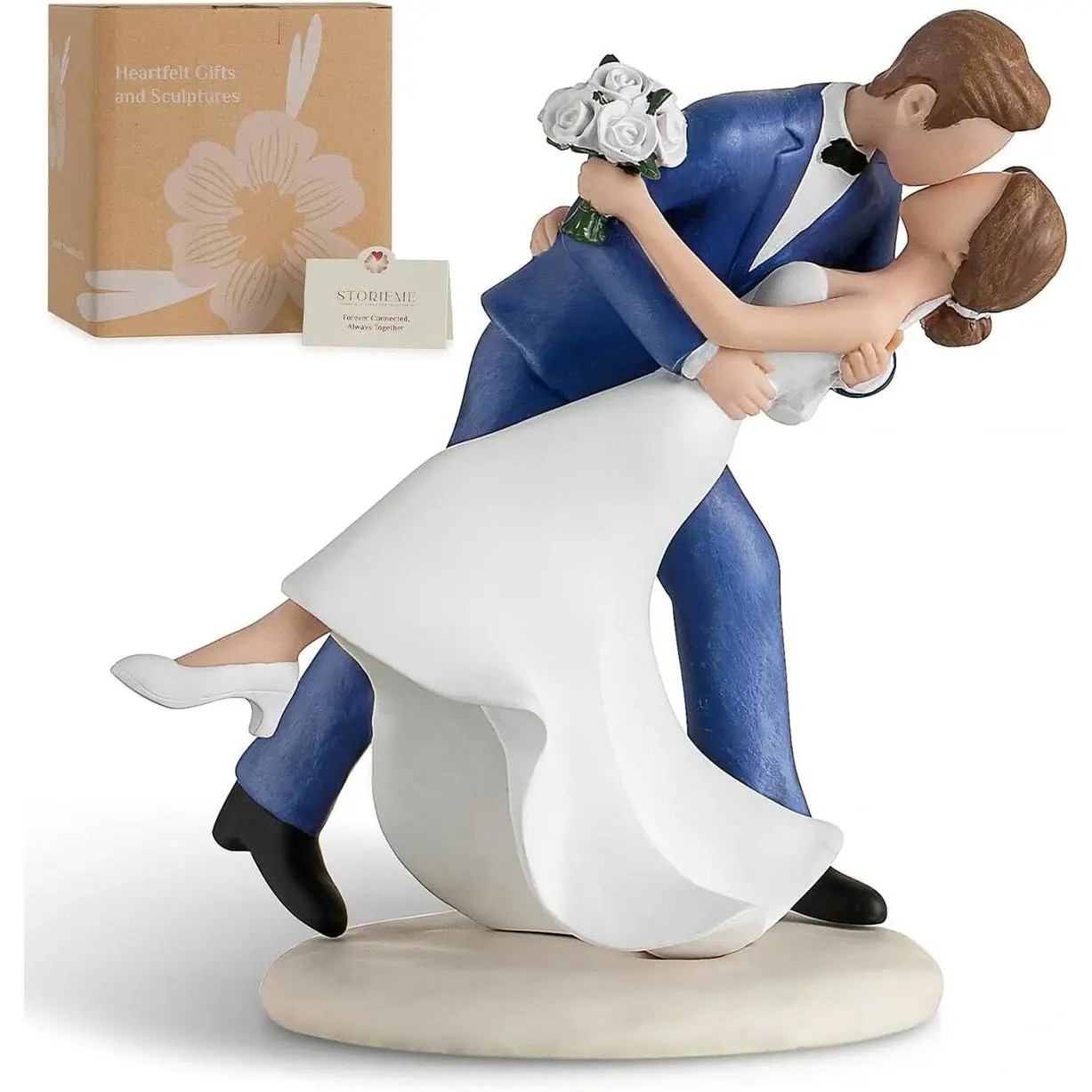 Wedding Cake Topper Decoration - Bride Groom Romantic Kiss Resin Figurine with Secure Base, Romantic Couple Gift for Wedding Anniversary, Engagement, Couple Pose