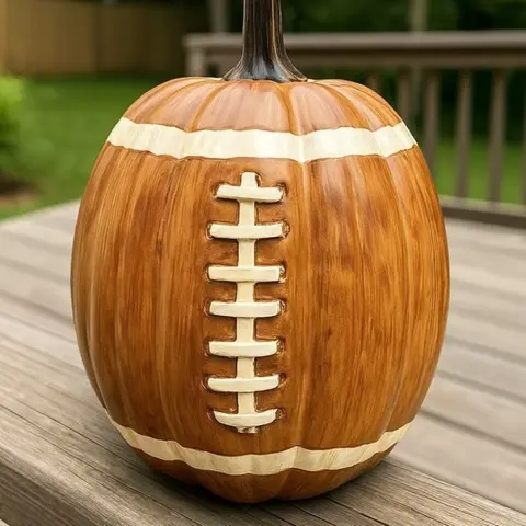 13.38-Inch American Football Pumpkin Decoration, Festive Halloween Ornament for Sports-Themed Displays, Gift for Football Fans