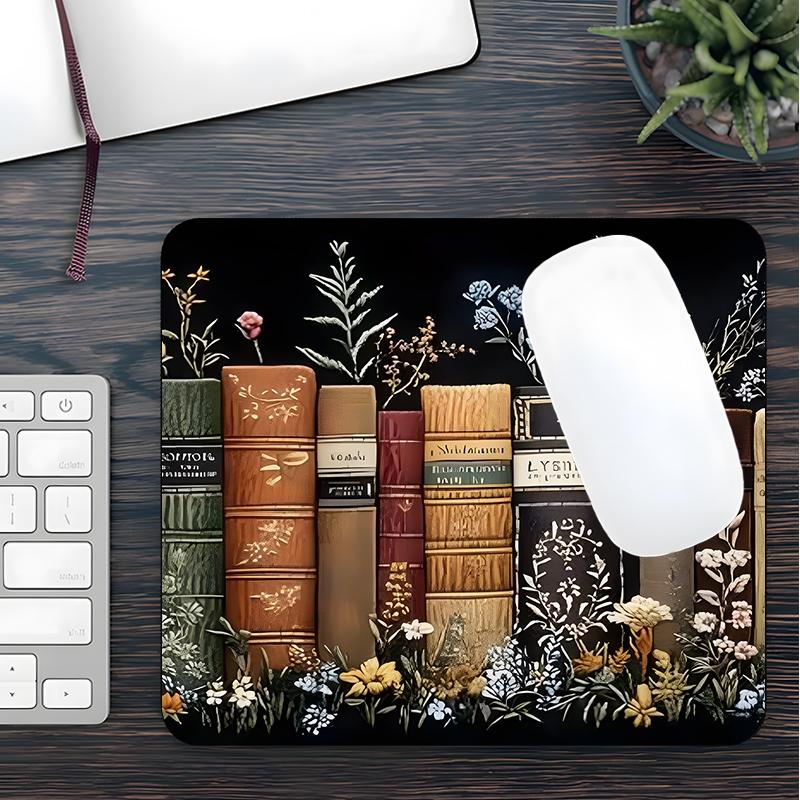 Floral Book Pattern Mouse Pad, Rectangle Gaming Mouse Pad, Non-slip Rubber Pad, Desktop Decoration Protection Pad for Home, Office, Laptop, Desktop Computer, Office Desk Accessories