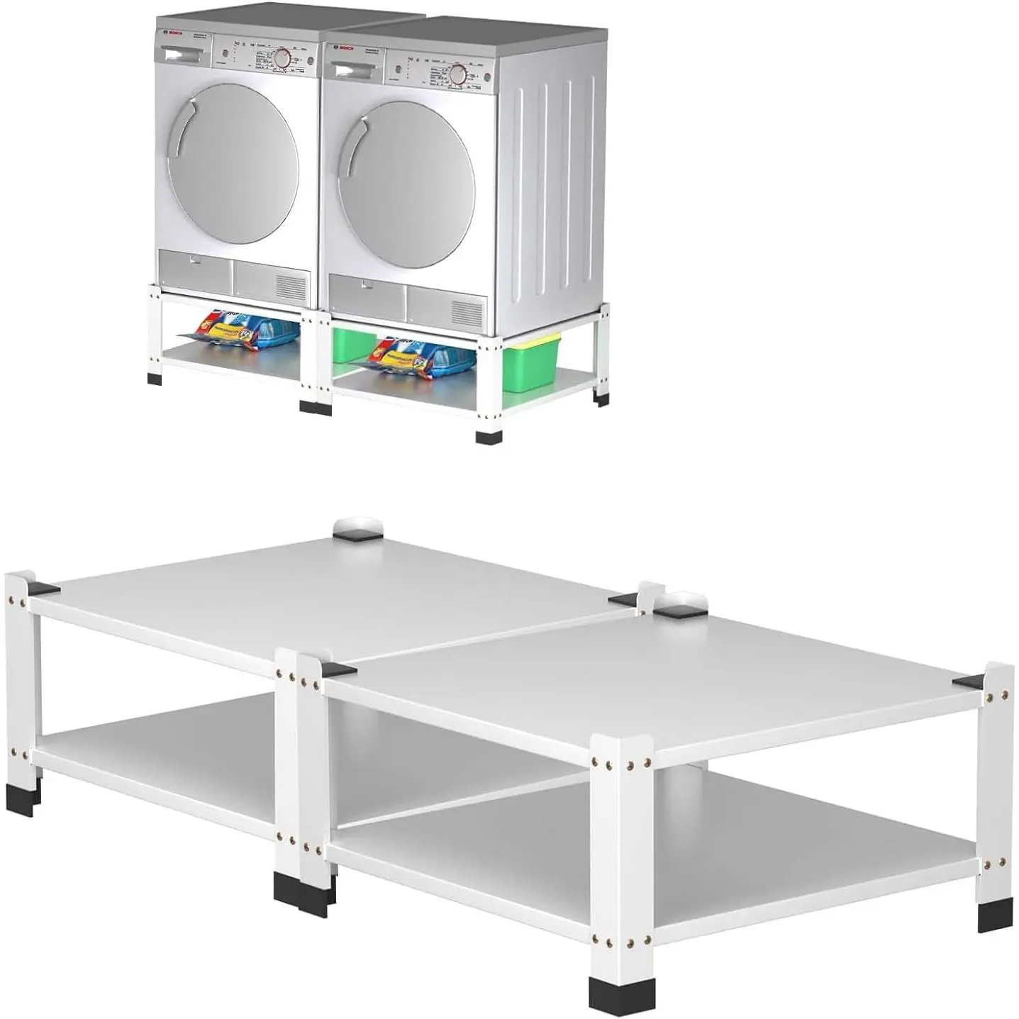 Universal Laundry Pedestal Base, 28.3 x 28.3 x 14 Inches, 800 Lbs, Heavy Duty Steel Stand with Storage Shelf for Washer & Dryer