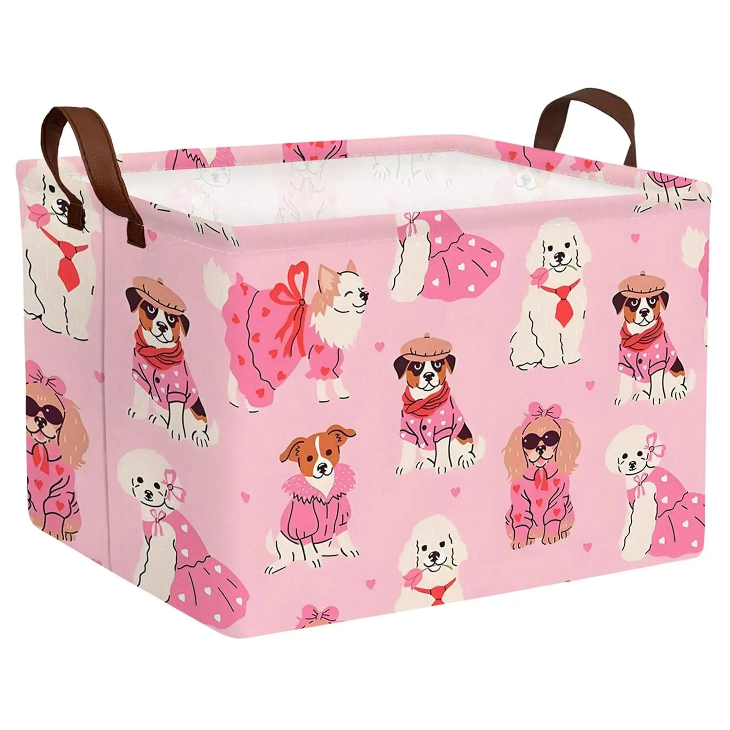 Pink Dog Toy Basket Collapsible Puppy Bin Storage Organizer Large Pet Box With Handles (Girl Dog)