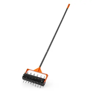 VEVOR Rolling Lawn Aerator, 15 in Manual Push Aerator Roller with 42 Spikes & 60 in Long Handle, Fillable Drum for Added Weight, Heavy-Duty Lawn Soil Penetrator for Garden Yard Compacted Soils