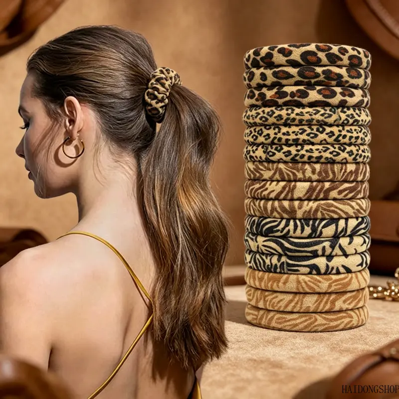 Viral Retro Western Y2K Aesthetic Leopard Print Terry Towel Hair Scrunchies For Women, High Elastic Ponytail Hair Ties, Trendy Accessory For Daily Street Casual Workout Everyday Outfit Styling