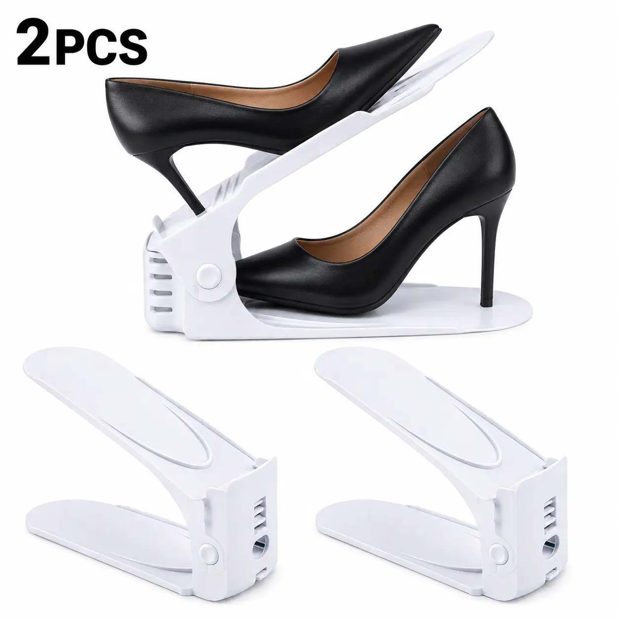 4-Level Adjustable k Double Layer Shoe Stackers, 50% Space Saving Design for Closet (White)