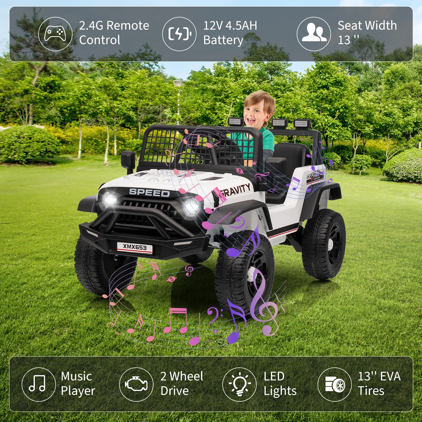 12V Kids Electric Ride-On Truck Car – Single Seat, 3-Speed, Dual Drive Motor, Remote Control, Spring Suspension, LED Lights, Built-in Music, Safe Rechargeable Toy, Perfect Gift for Children