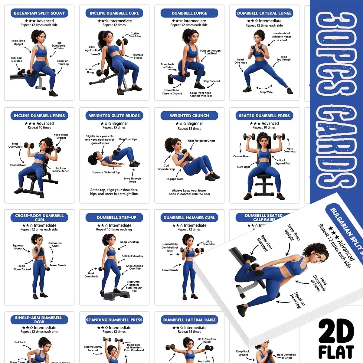 30pcs Home Dumbbell Training Cards - Complete Set of Movements for Arms Shoulders Chest Back And Legs, Lightweight And Durable, Ideal for Daily Home Use