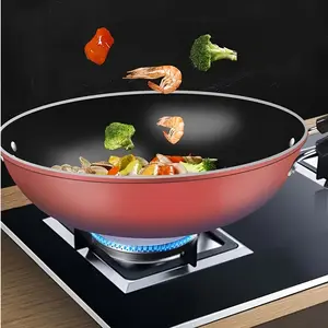 German Diamond Non-Stick Wok, Household Maifan Stone Non-Stick Wok with Smokeless Base, Wok for Induction Cooktops and Gas Stoves [Versatile for Frying and Stir-frying], Non-Stick Wok, Household Wok, Frying Pan, Universal Cookware for Induction
