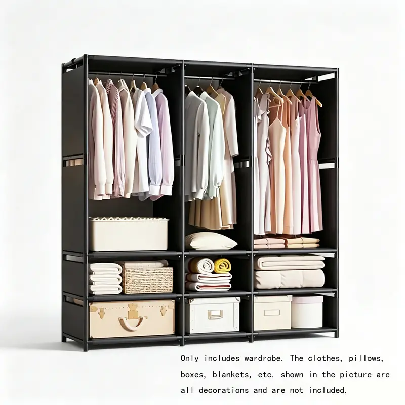 Portable Fabric Clothes Wardrobe, Open Garment Storage Closet Organizer, Multilayer Bedroom Clothing Rack Cabinet,clothesstorage,wardrobeorganizer ,Classify and store various types of clothing, with multiple compartments and indoor storage capacity.