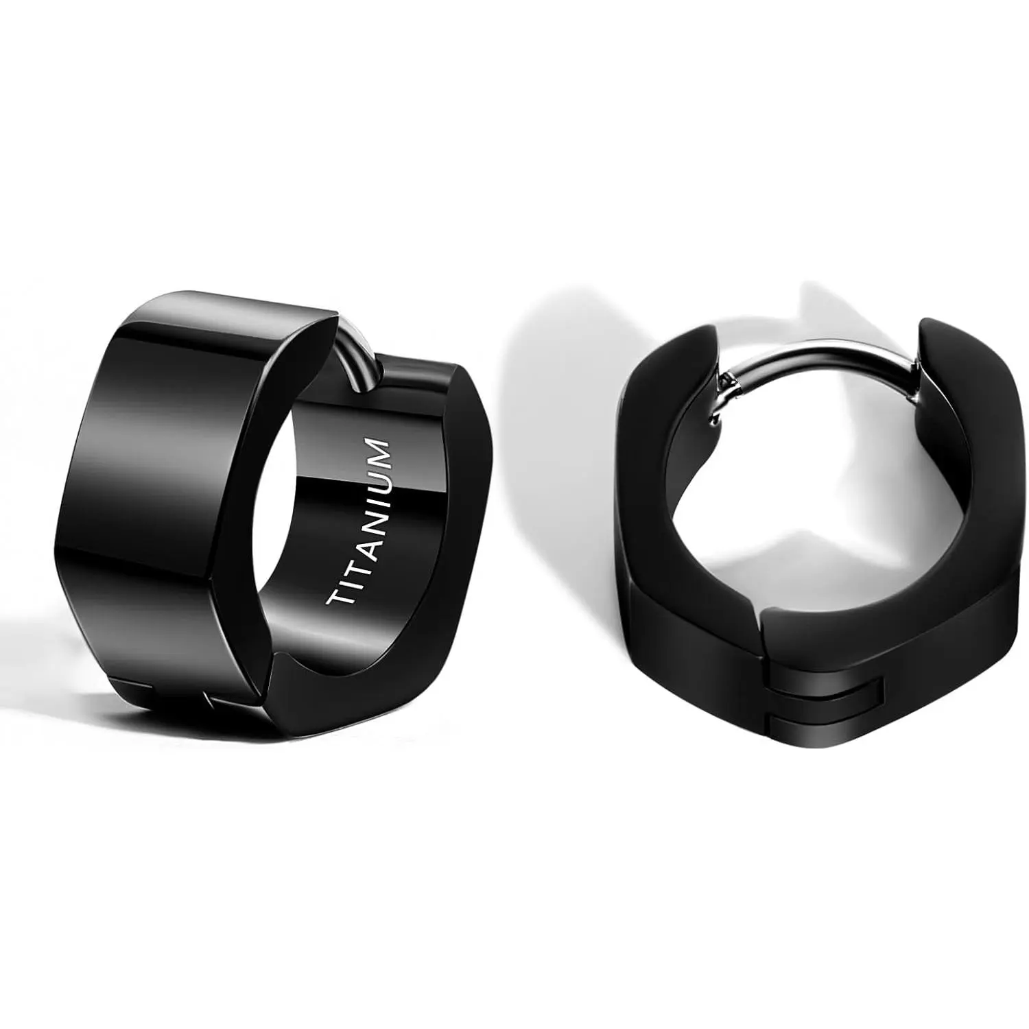 TGNEL Hexagon Mens Hoop Earrings Pure Titanium Earring for Sensitive Ears, Small Huggie Earrings for Men Women Black/Silver