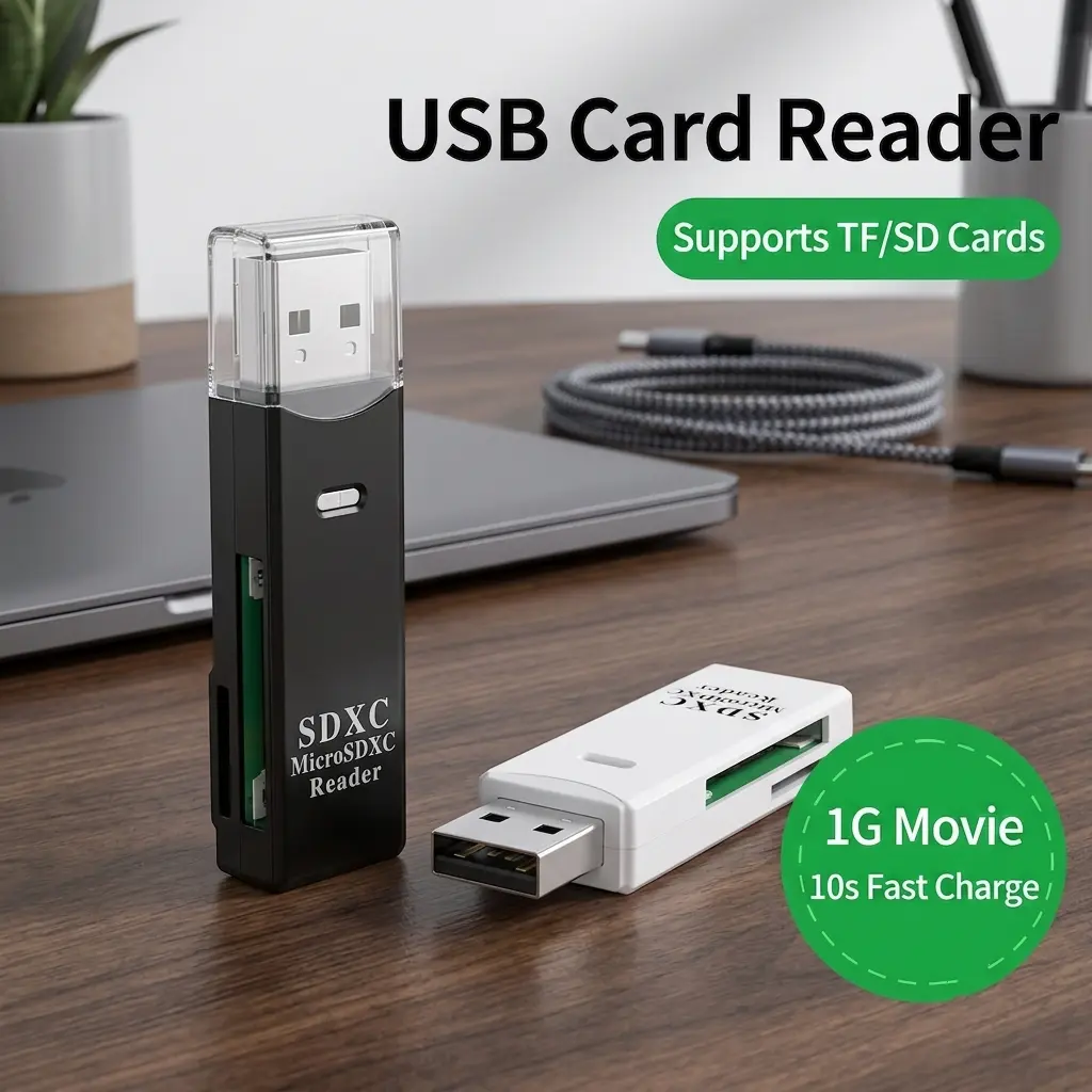 2 in 1 USB 3.0 Card Reader, SD & MicroSD TF Memory Card Adapter, High Speed Data Transfer for PC Laptop Camera Accessories