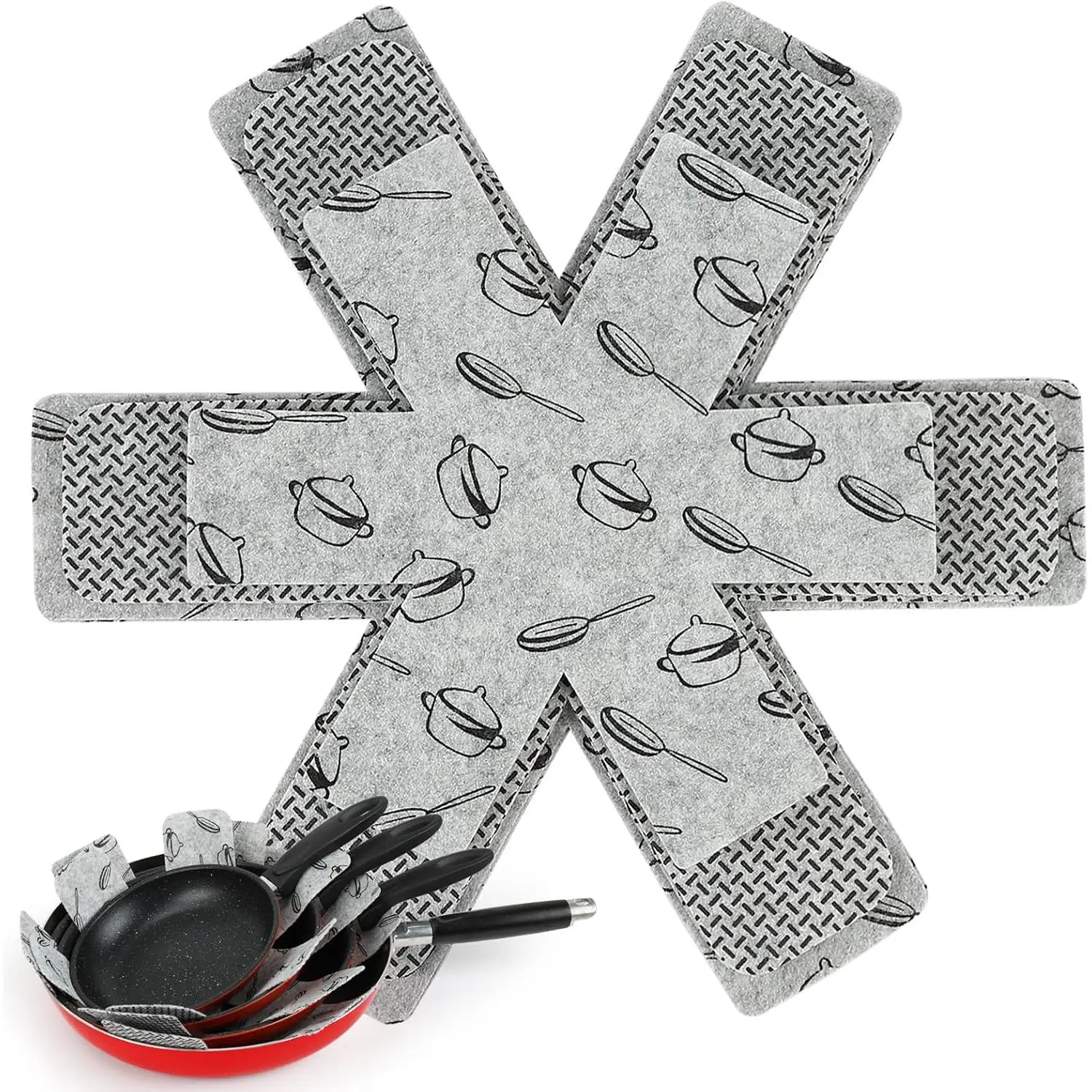 Pot and Pan Protectors for Stacking, Set of 6 & 3 Sizes, Felt Pan Separators Dividers Pads for Space Saving, Pot Protectors for Stacking and Protecting Your Cookware