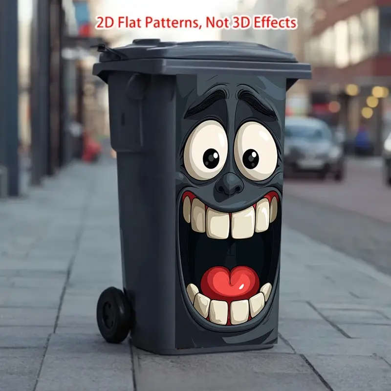 2D Flat Printing Trash Can Sticker, 37*82cm Funny Face Design, Matte Finish, Indoor Outdoor Decor, Modern Home Decoration