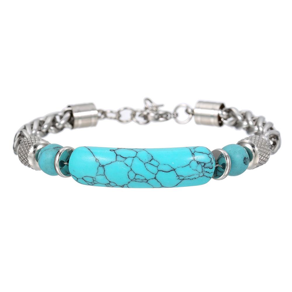 New Vintage Boho Turquoise Bracelet for Women, Natural Healing Crystal Stone with Stainless Steel & Titanium Steel Chain Mixed Bracelet, Waterproof Non-Tarnish Stackable Jewelry, Western Bohemian Style Wristband for Daily Wear, Party, Vacation, Perfect Gi
