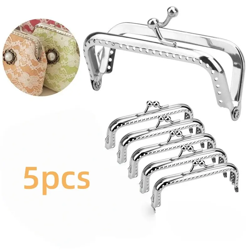 5pcs Wallet Frame Clasp, Silver Color Metal Handle, Vintage DIY Bag Accessories, Purse Accessory, Durable Craft Supplies, Ideal for Handmade Purses