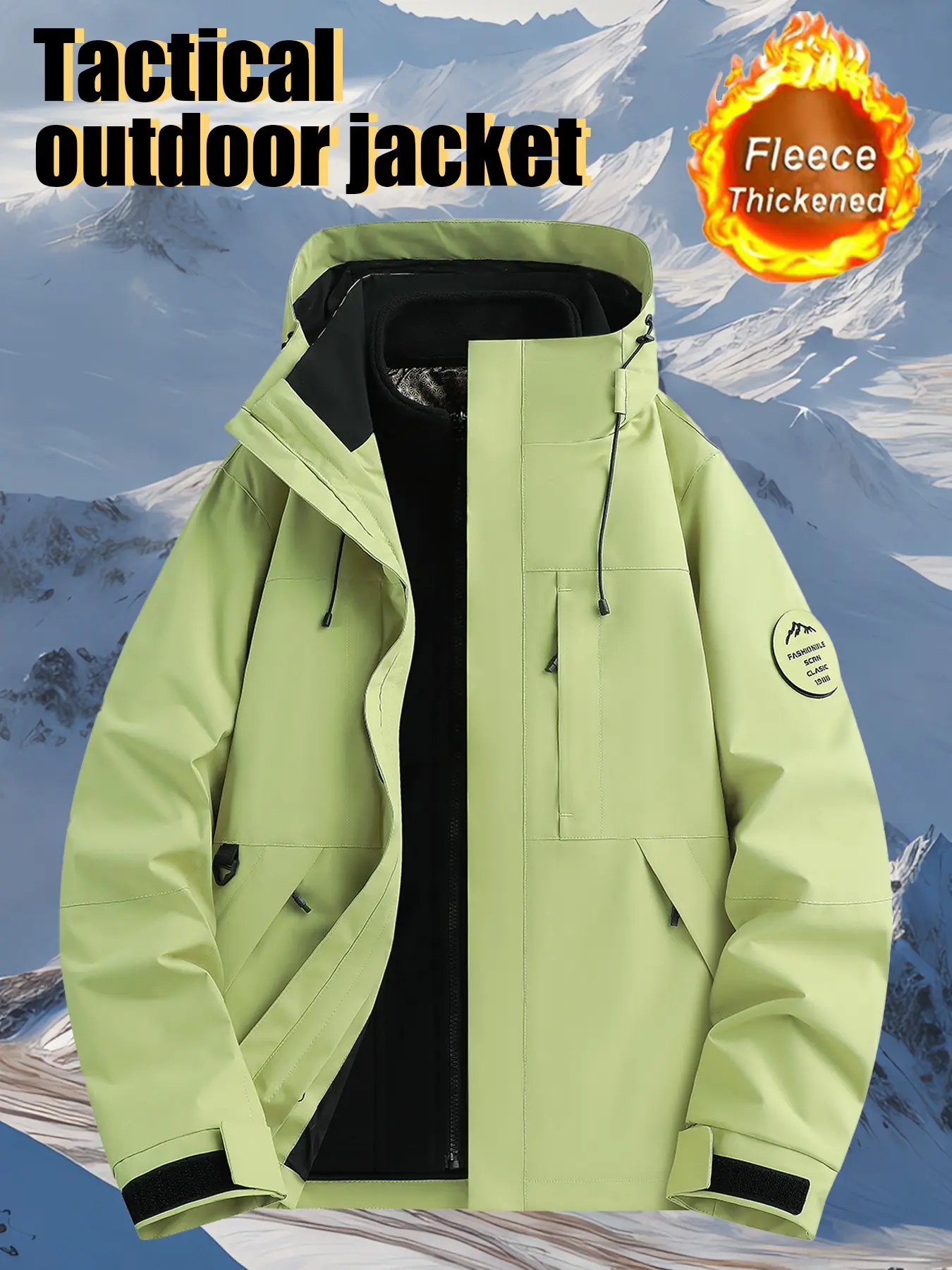 Men's Tactical Outdoor Jacket, Detachable 3-in-1 Fall/Winter Windproof Jacket with Fleece-Lined, Thickened, Warm Liner; Durable, Sturdy, Hooded Design with Multiple Pockets Sports Jacket