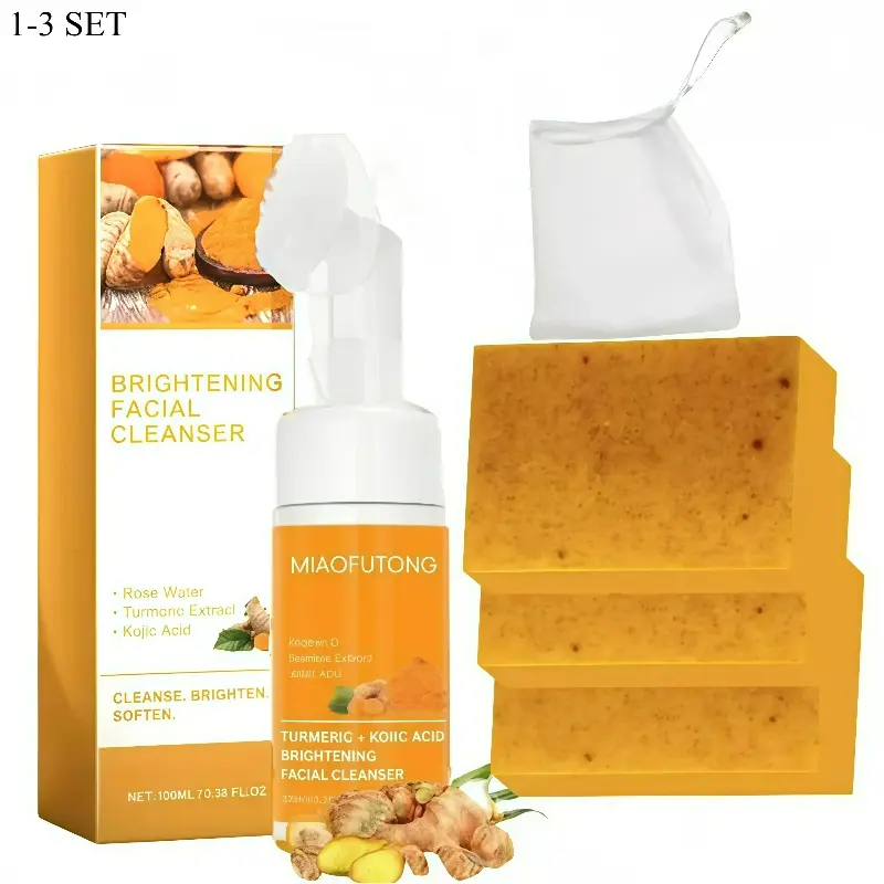 Turmeric Wash and Care two PieceSetTurmericCleansing Mousse, Turmeric SoapFacialCleansing Skincare FacialCleansing CleanserFacial Wash