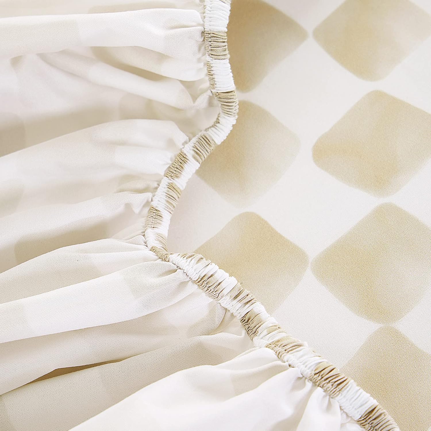 - Ggham Sheet Set, 4- Sheet Set, Checkered Grid Plaid Checkerboard Geometric Preppy Hand Drawn  Prted Beddg, Deep Pocket, Beige White,  Size