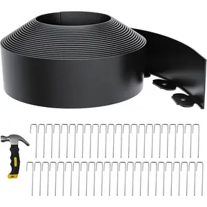 4 Inch Tall 33FT Landscape Edging with 45 count Metal Spikes, Plastic Garden Edging Border Landscape Edging Lawn Edging for Landscaping, Flower Bed, Paver, Yard